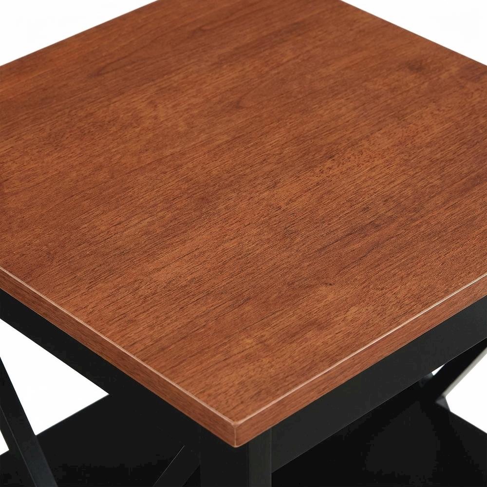 Cherry finish end table with shelves and transitional coastal style. Picture 6