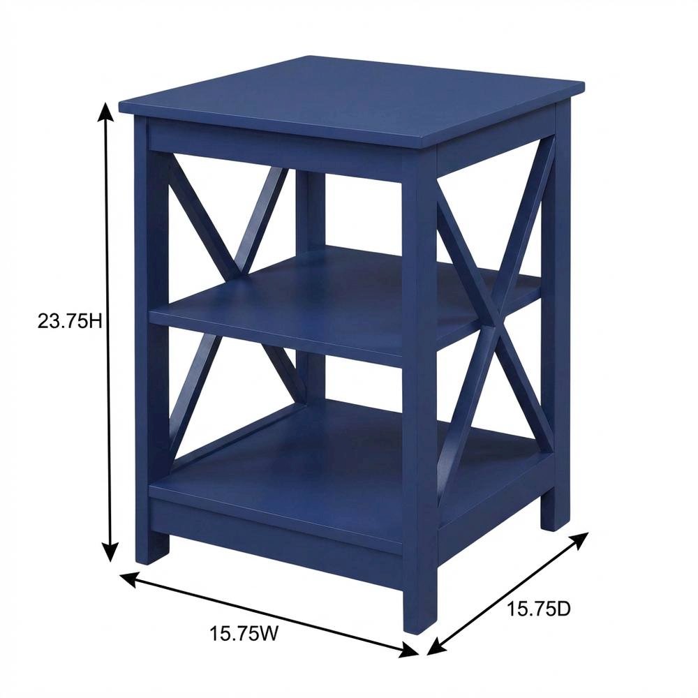 Cobalt Blue End Table with Shelves and Multi-Level Storage for Living Room. Picture 7