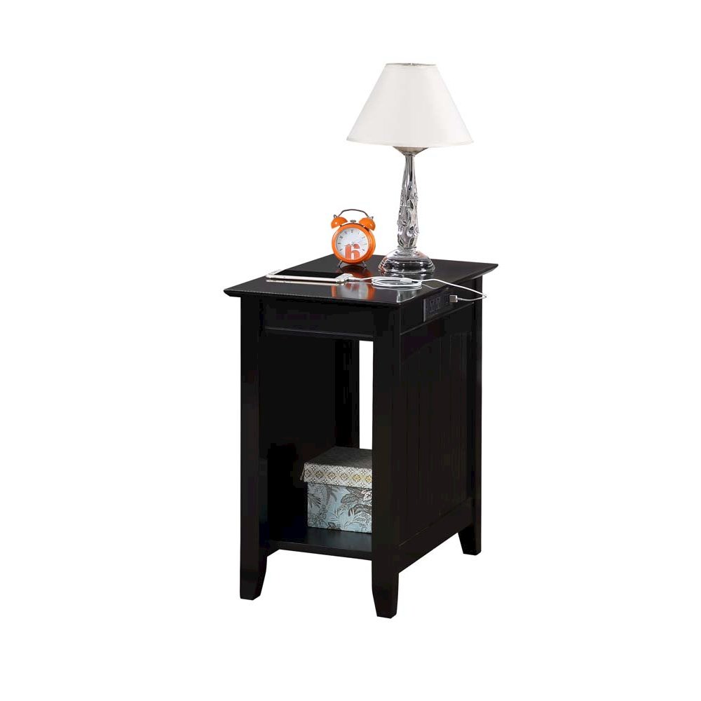 Edison End Table with Charging Station and Shelf, Black. Picture 3