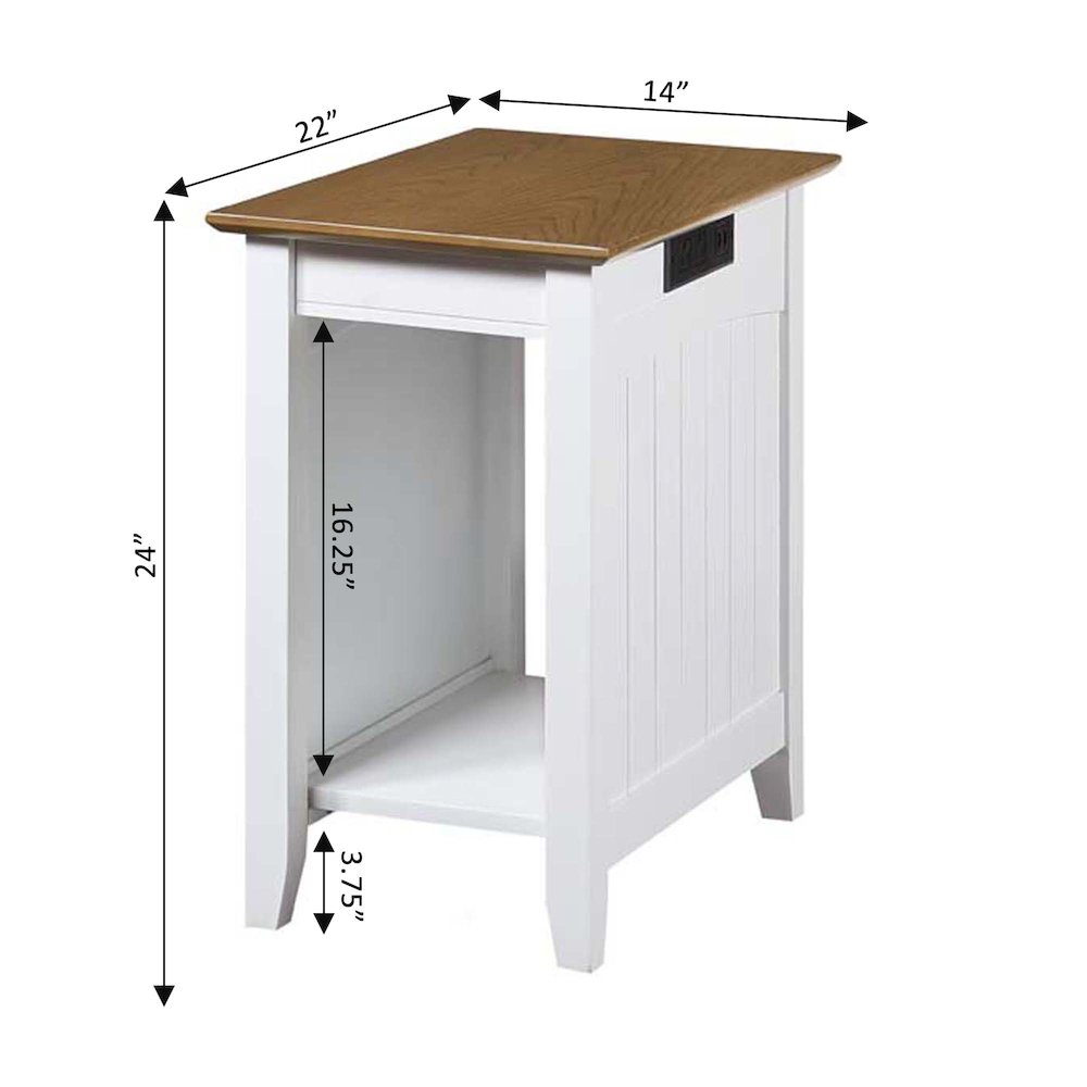 Edison End Table with Charging Station and Shelf, Driftwood/White. Picture 4