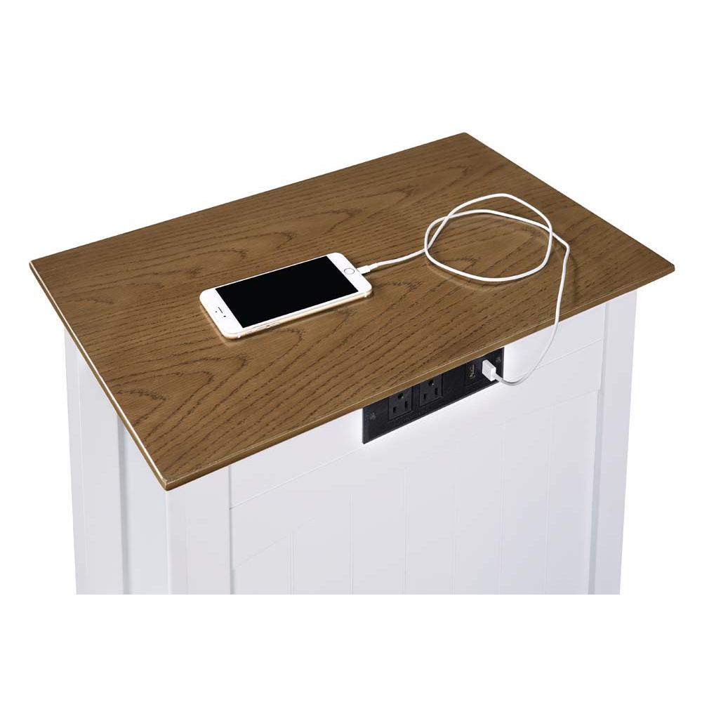 Edison End Table with Charging Station and Shelf, Driftwood/White. Picture 2