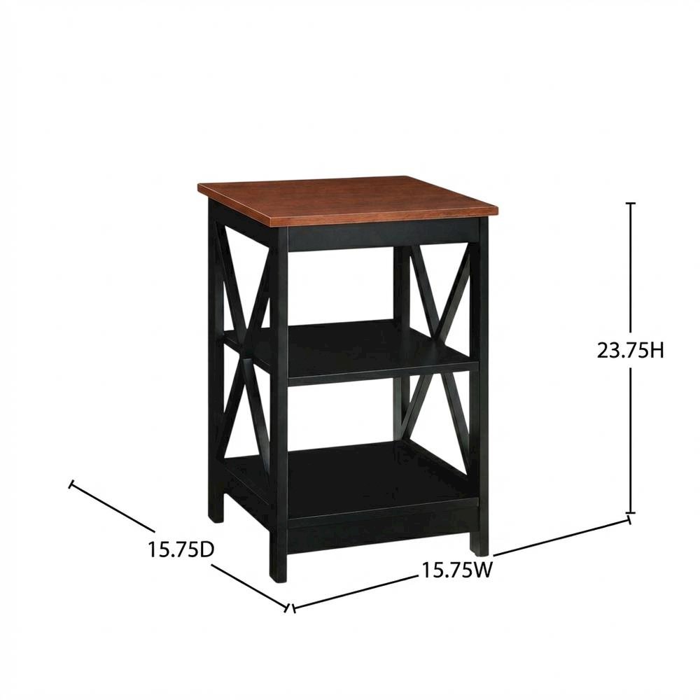 Cherry finish end table with shelves and transitional coastal style. Picture 7