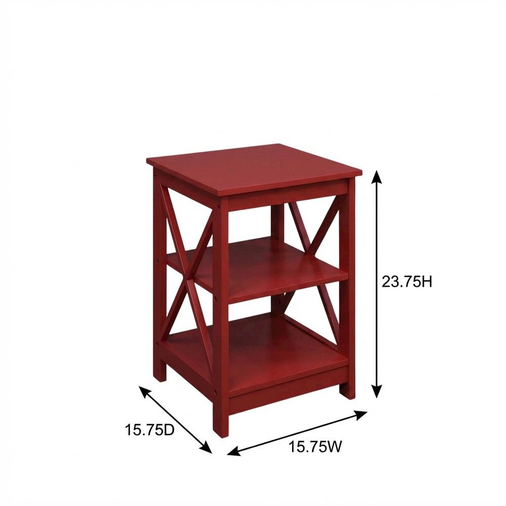 Cranberry Red End Table with Shelves and Transitional Style. Picture 7