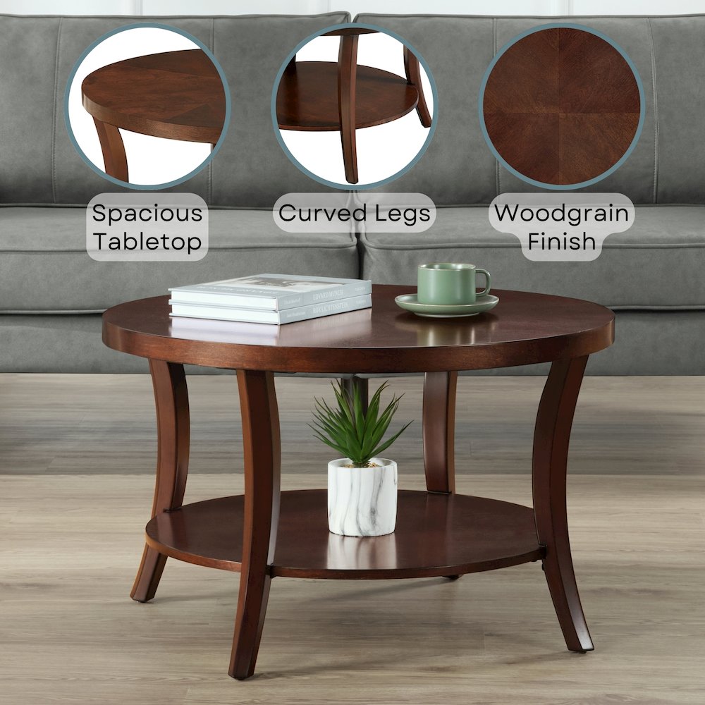 Charleston Round Coffee Table with Shelf. Picture 3