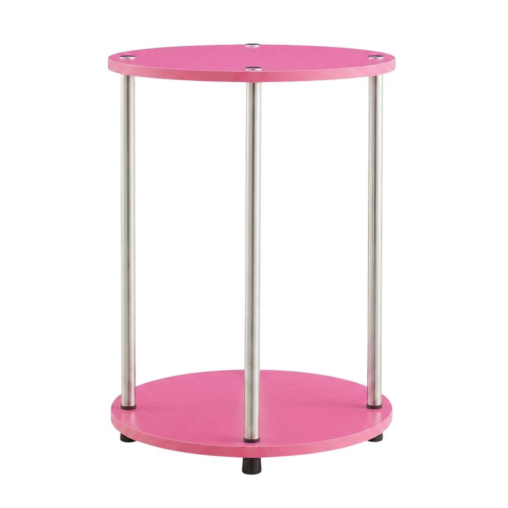 Pink 2-Tier Round End Table with Modern Design and Sturdy Construction. Picture 4