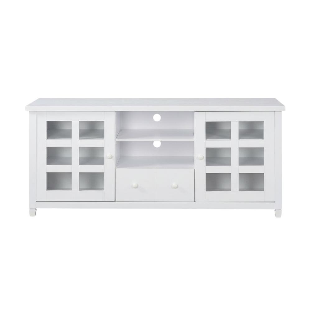 White 1-Drawer TV Stand with Storage Cabinets and Shelves for 65-Inch TVs. Picture 4