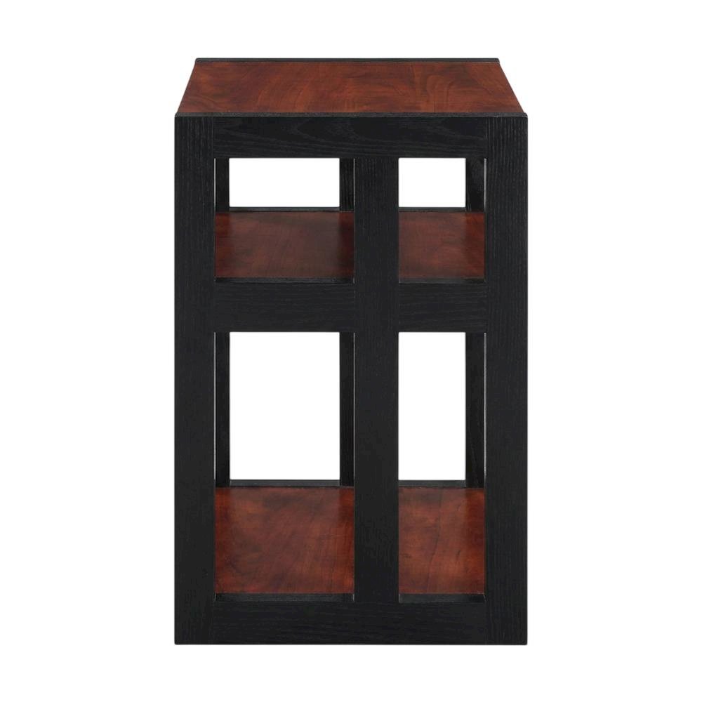Cherry and Black Finish End Table with Shelves, Modern and Sturdy. Picture 4
