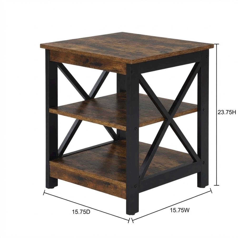 Barnwood and Black Finish End Table with Shelving for Stylish Living Spaces. Picture 7