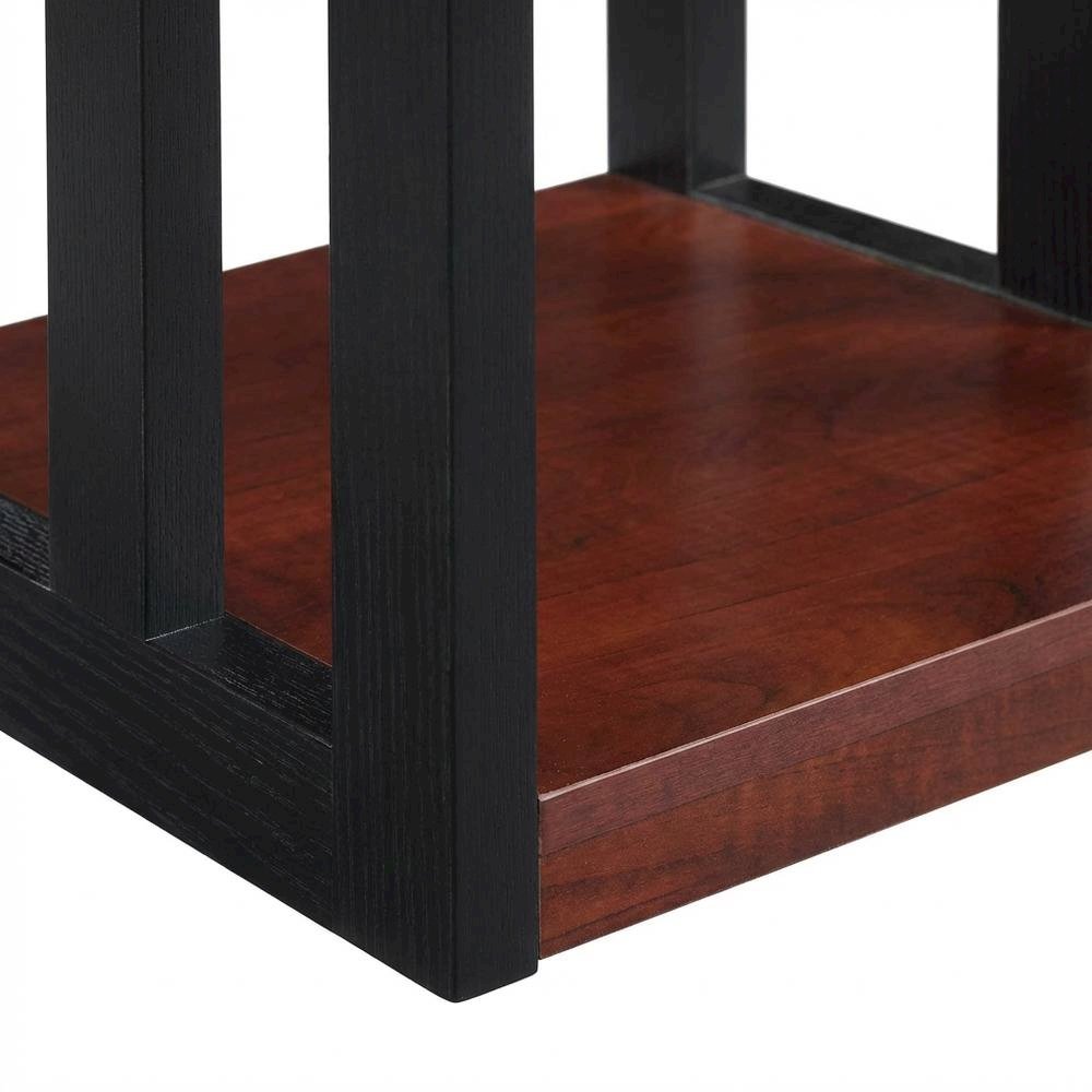 Cherry and Black Finish End Table with Shelves, Modern and Sturdy. Picture 5