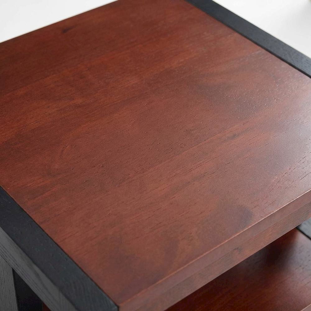 Cherry and Black Finish End Table with Shelves, Modern and Sturdy. Picture 6