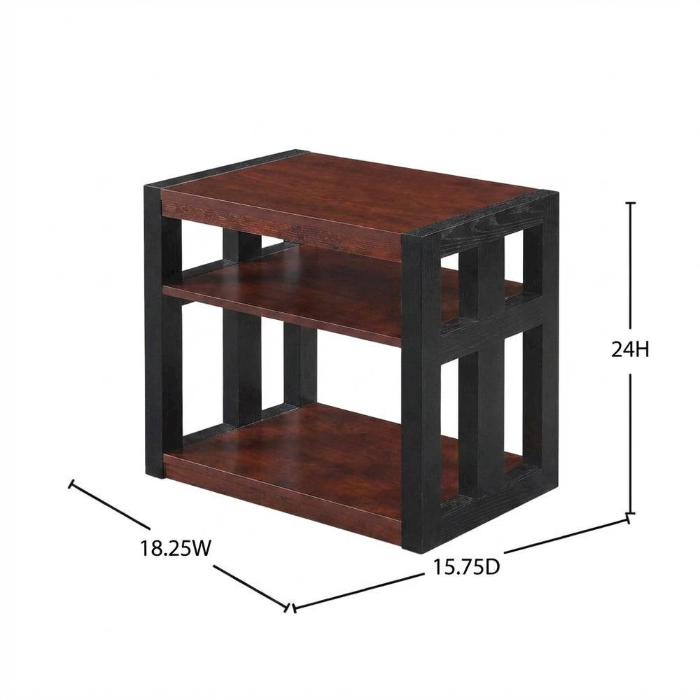 Cherry and Black Finish End Table with Shelves, Modern and Sturdy. Picture 7