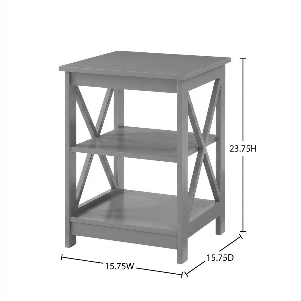 Gray end table with storage shelves in transitional coastal style. Picture 7