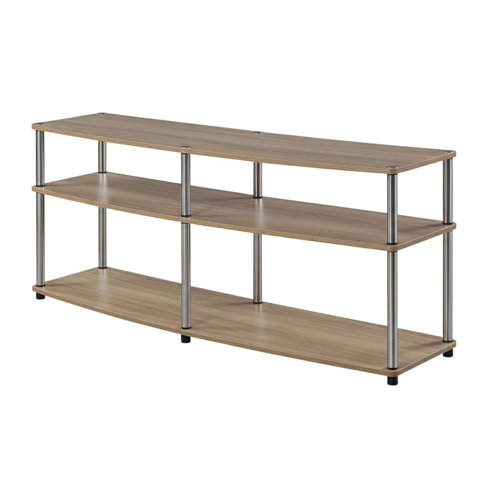 Light Oak TV Stand with 3 Tiers and Stainless Steel Poles. Picture 1
