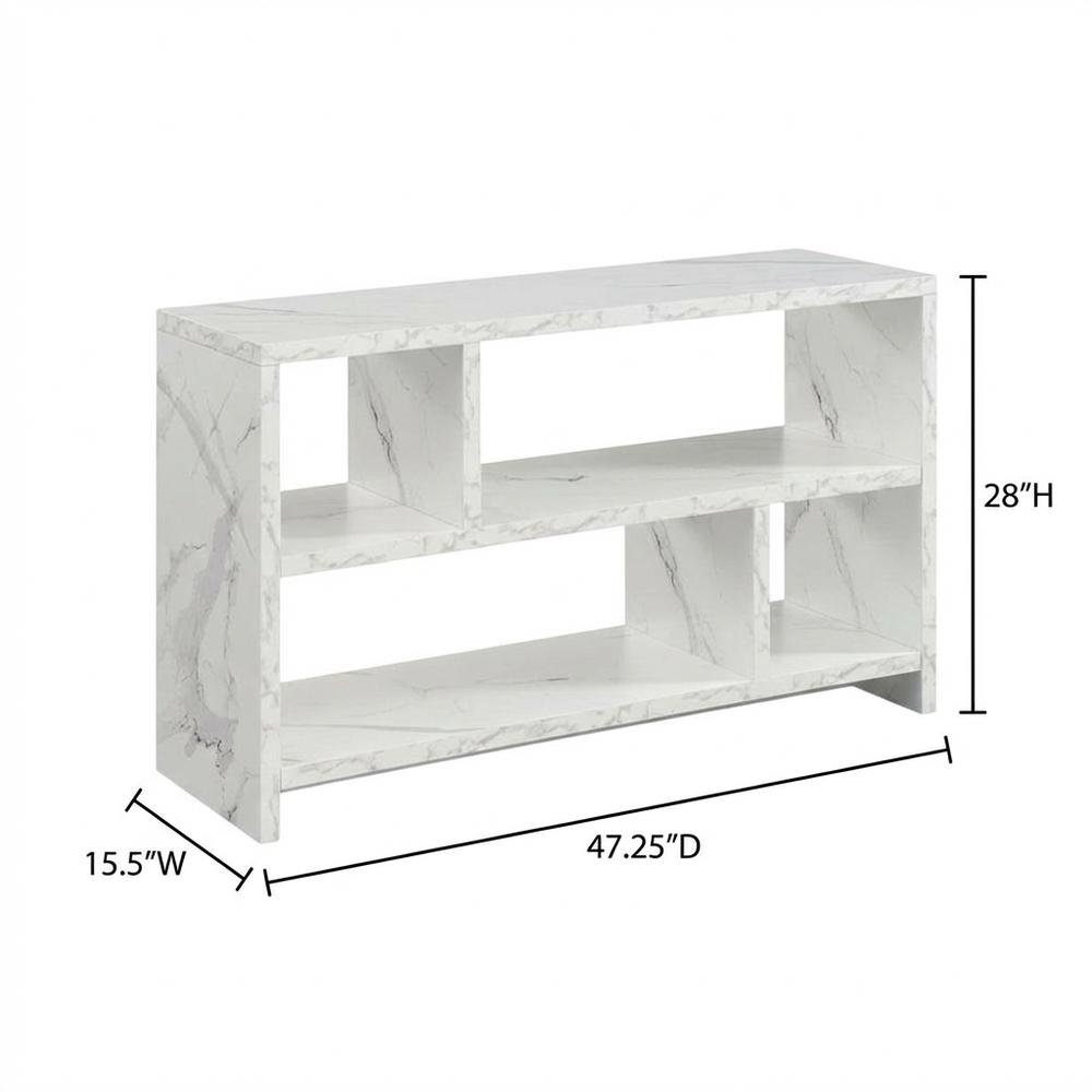 White Faux Marble TV Stand Console with Shelves and Hollow Core Material. Picture 7