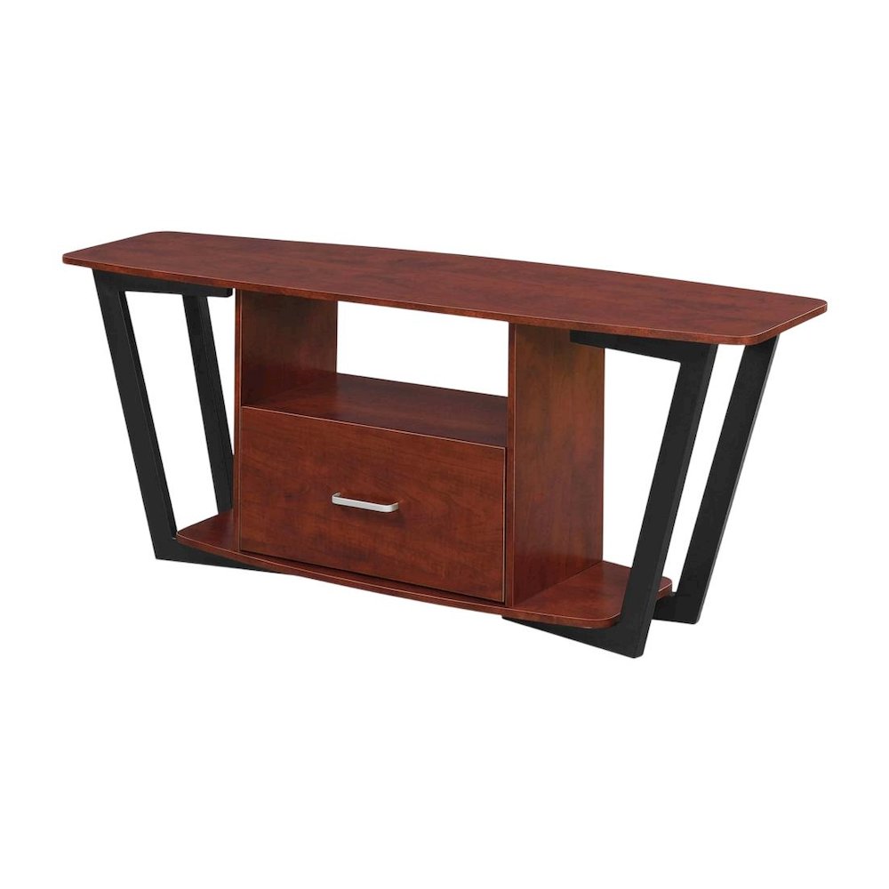 Brown Graystone TV Stand, Shelves, TVs up to 65 Inches, Powder-Coated Metal. Picture 1