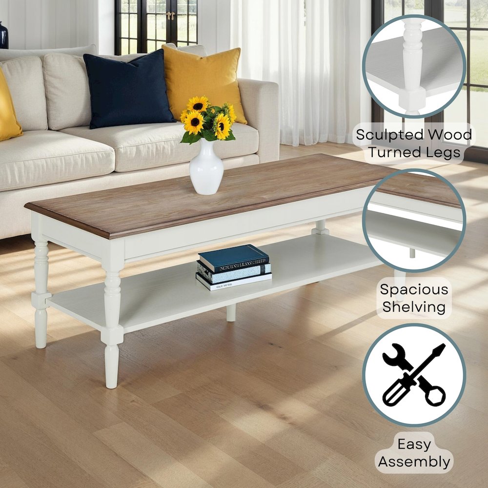 French Country Coffee Table with Shelf. Picture 4