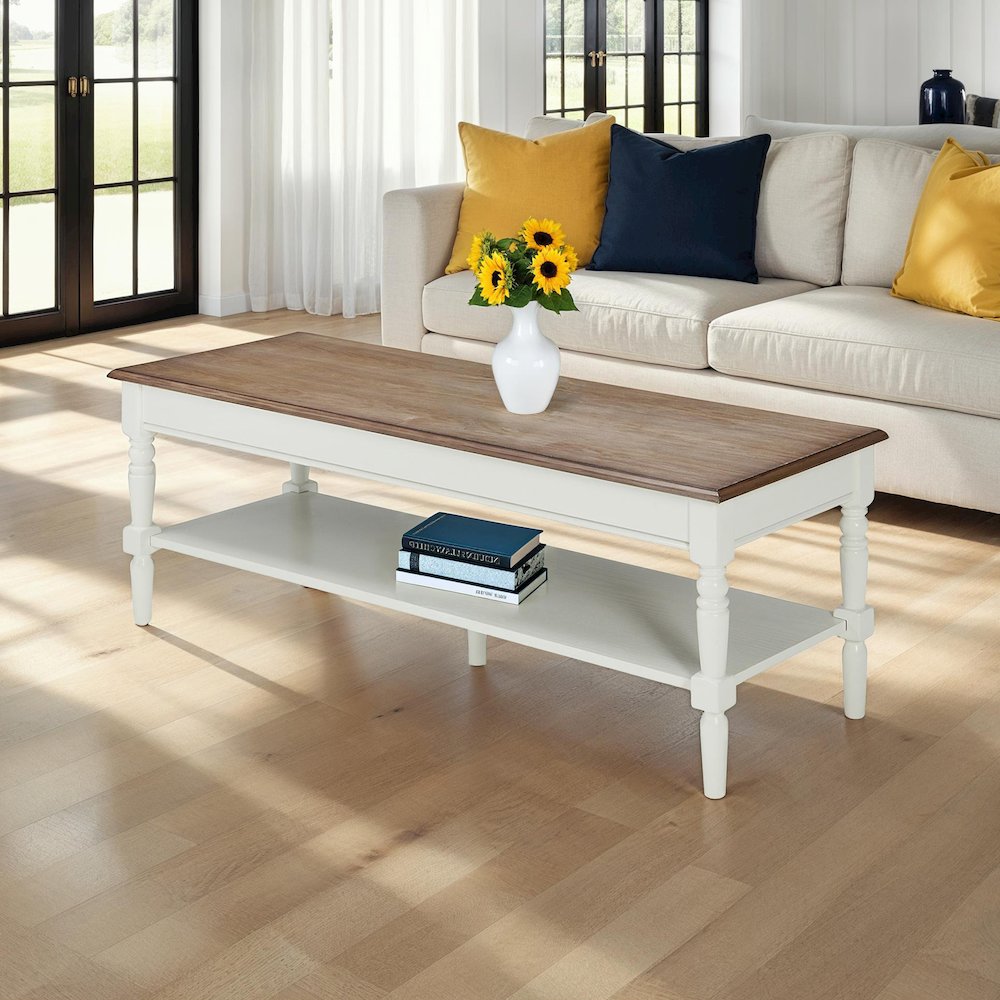 French Country Coffee Table with Shelf. Picture 3