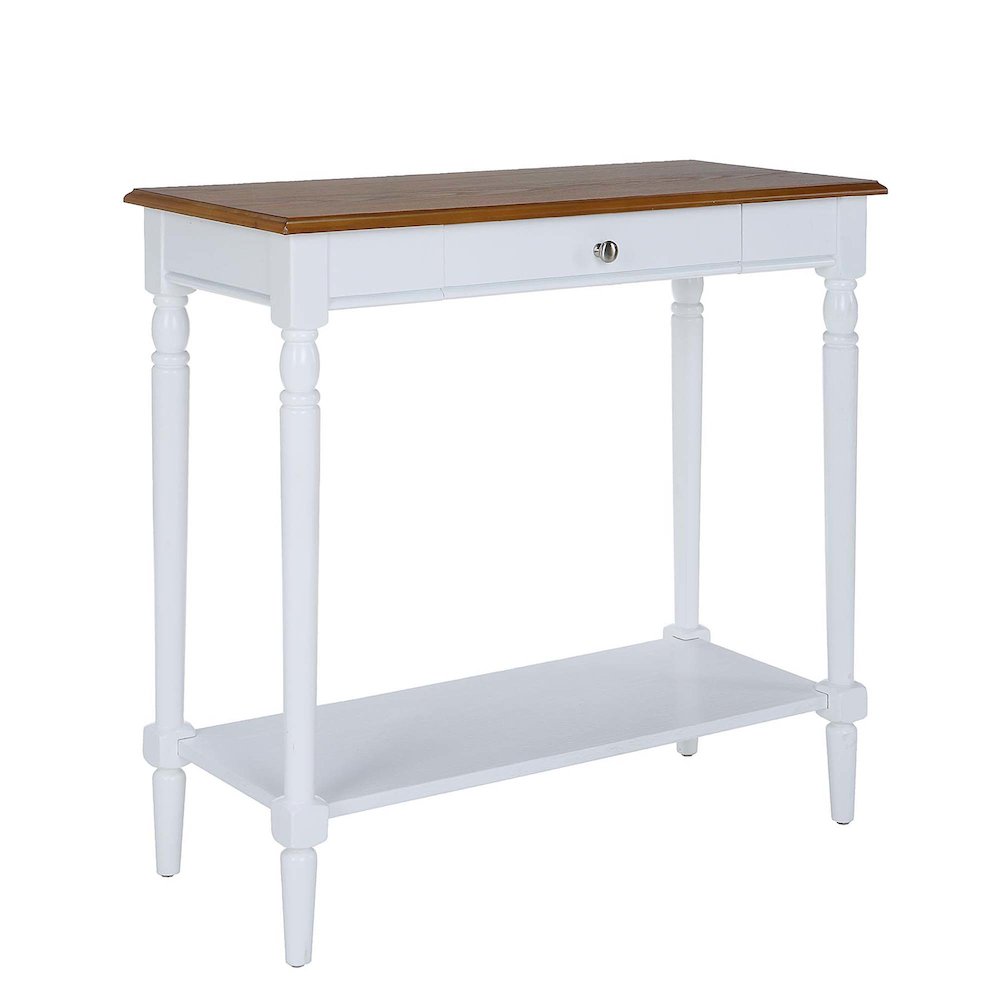 French Country 1 Drawer Hall Table with Shelf, Dark Walnut/White Finish. Picture 1