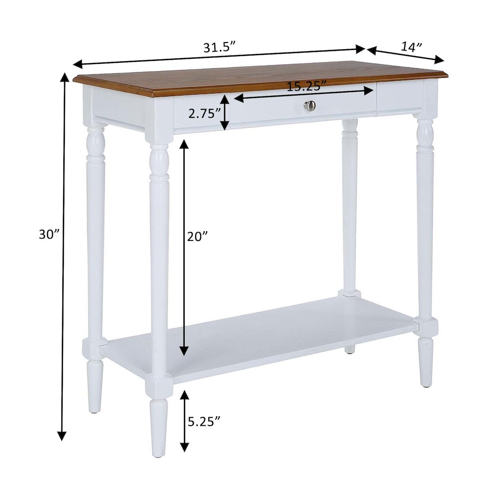 French Country 1 Drawer Hall Table with Shelf, Dark Walnut/White Finish. Picture 7