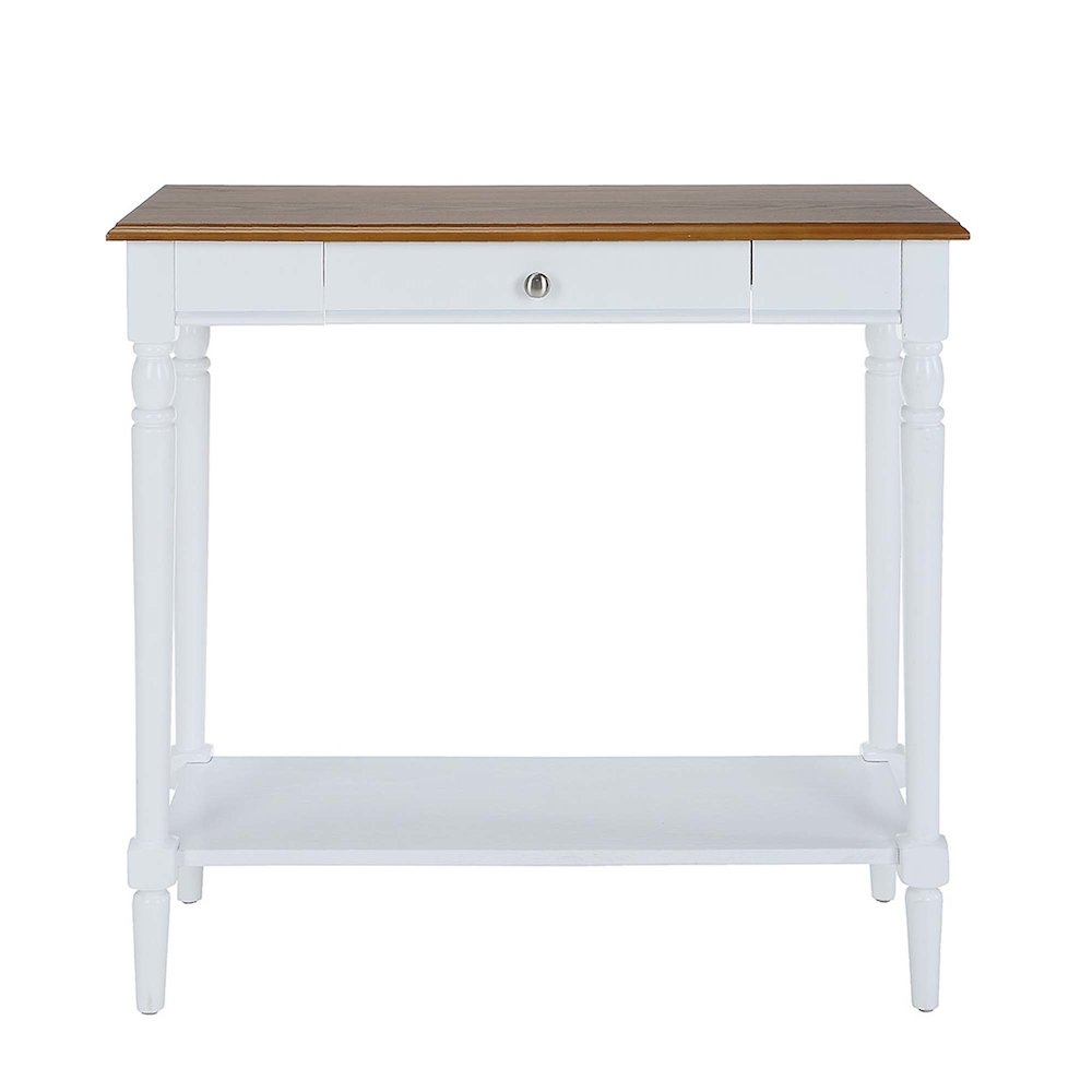 French Country 1 Drawer Hall Table with Shelf, Dark Walnut/White Finish. Picture 5