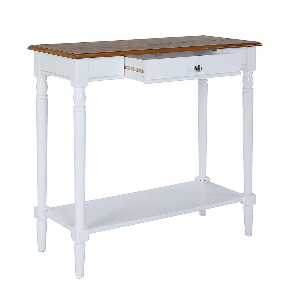 French Country 1 Drawer Hall Table with Shelf, Dark Walnut/White Finish. Picture 4