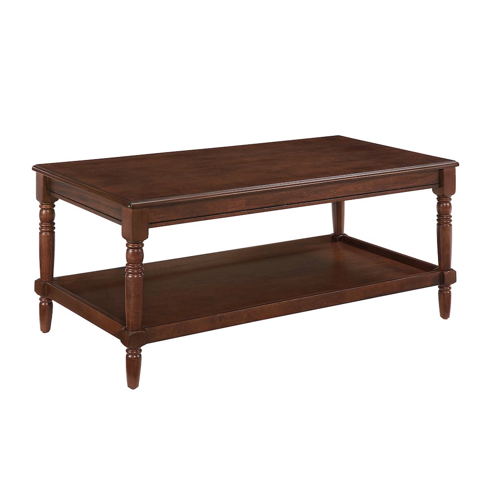 French Country Manor No Tools Coffee Table with Shelf. Picture 1
