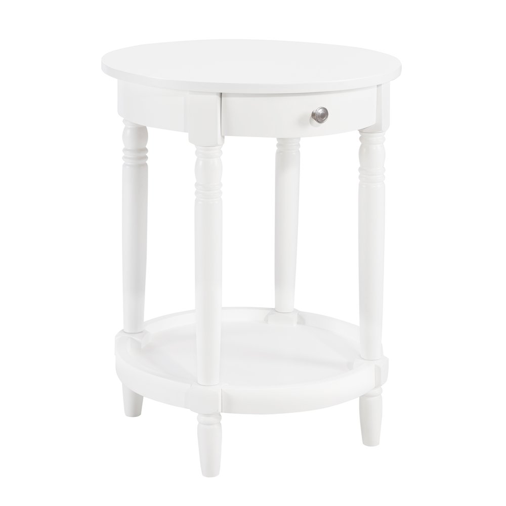 French Country Manor No Tools Round End Table with Shelf. Picture 1