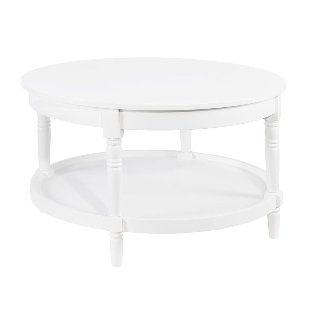 French Country Manor No Tools Round Coffee Table with Shelf. Picture 1