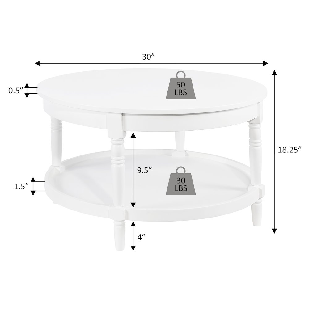 French Country Manor No Tools Round Coffee Table with Shelf. Picture 5