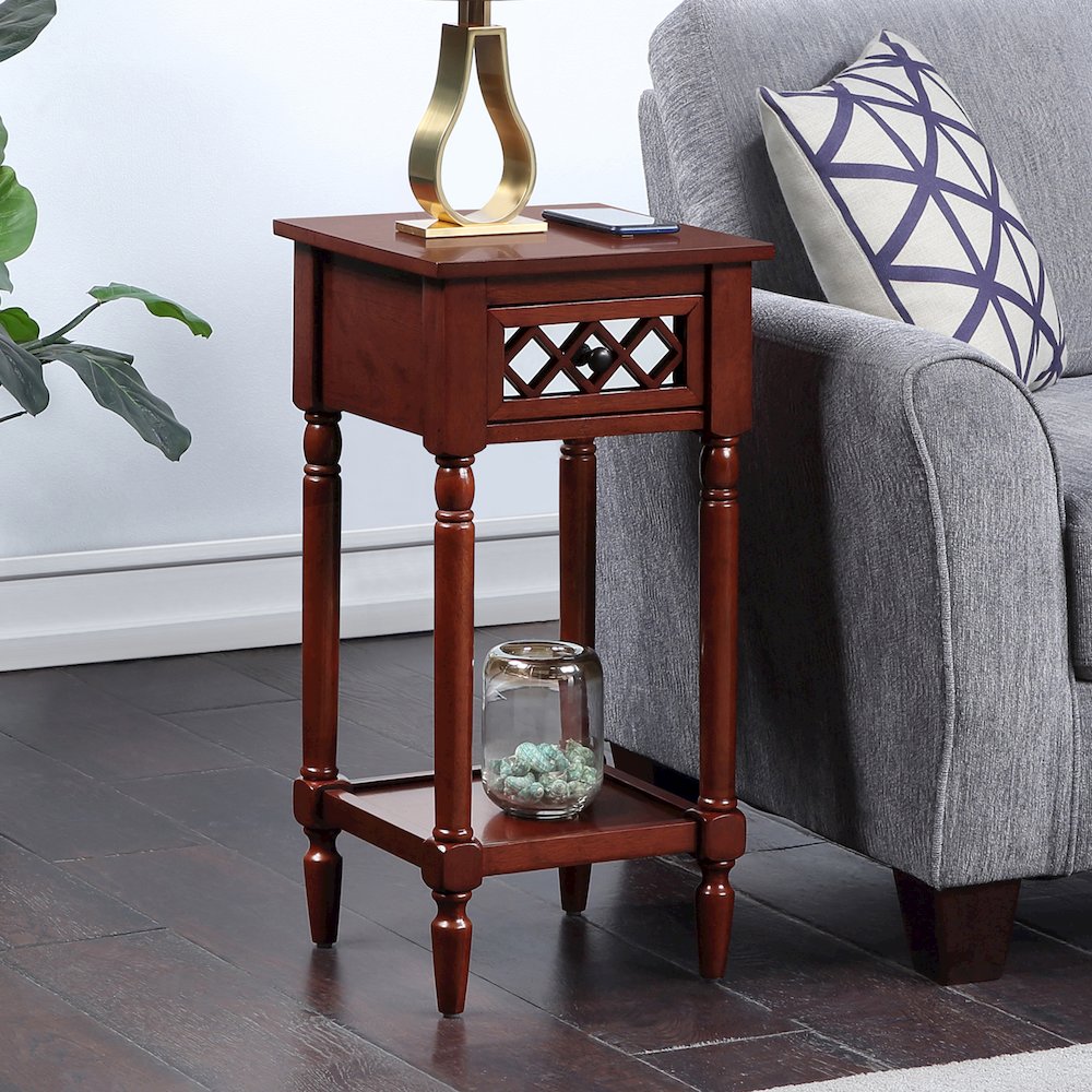 French Country Khloe Deluxe 1 Drawer Accent Table with Shelf. Picture 3