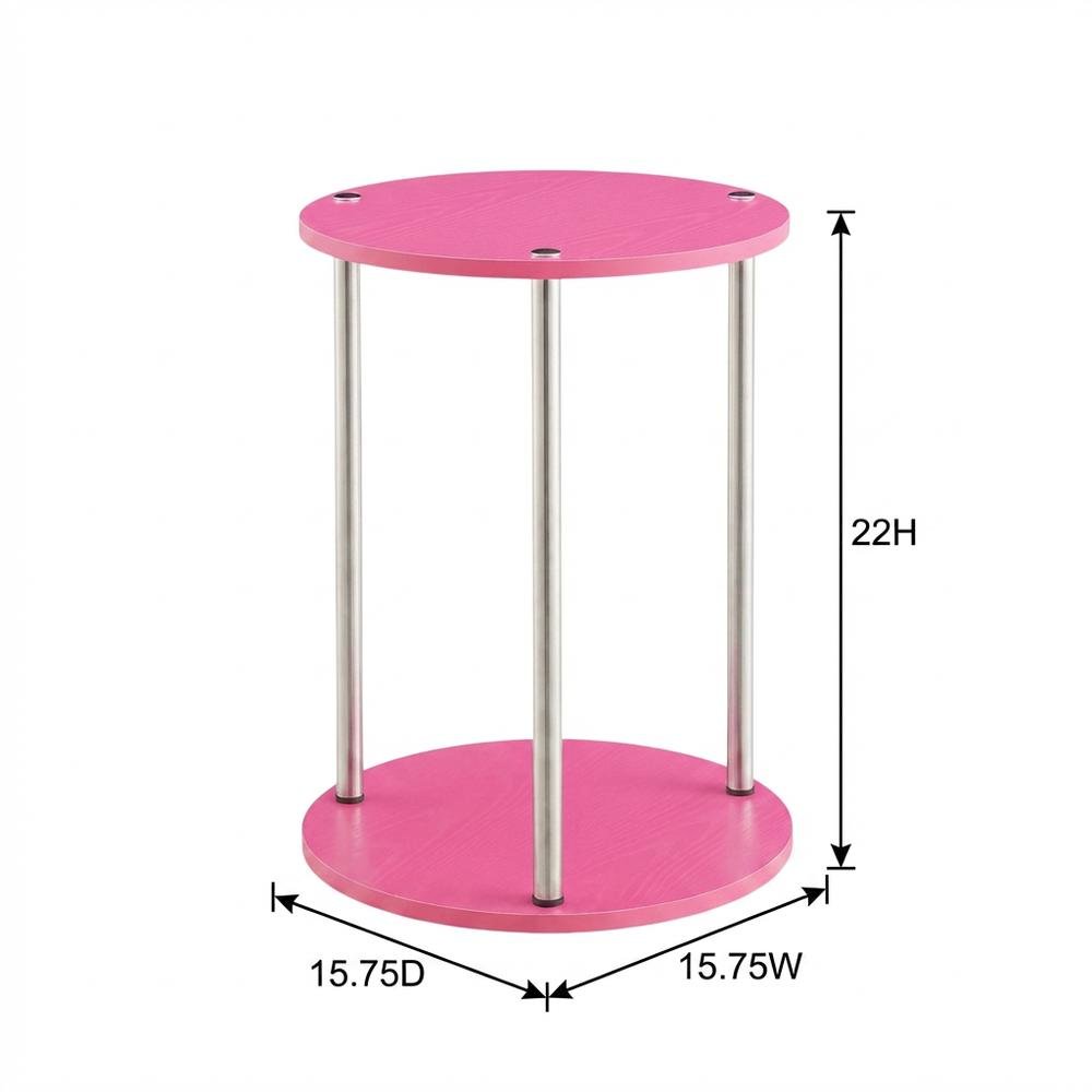 Pink 2-Tier Round End Table with Modern Design and Sturdy Construction. Picture 7