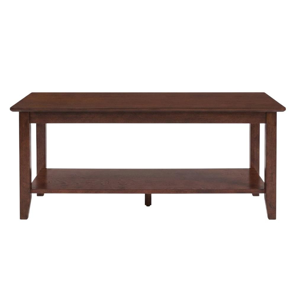 Rectangular Coffee Table with Shelf in Brown MDF and Rubberwood Legs. Picture 4