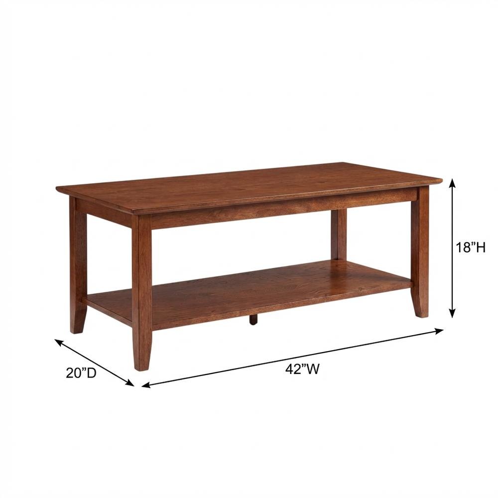 Rectangular Coffee Table with Shelf in Brown MDF and Rubberwood Legs. Picture 7