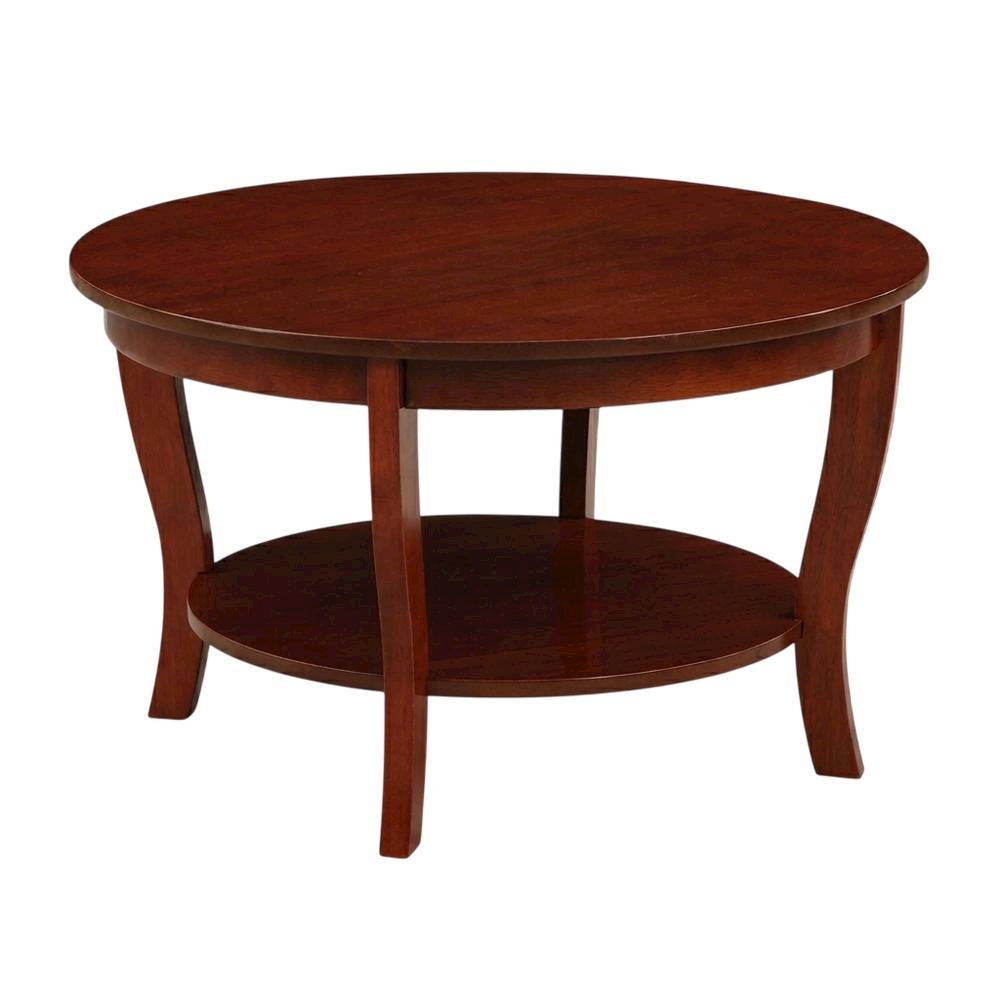 Distressed Round Coffee Table with Shelf in Classic Style, 30-Inch Diameter. Picture 1