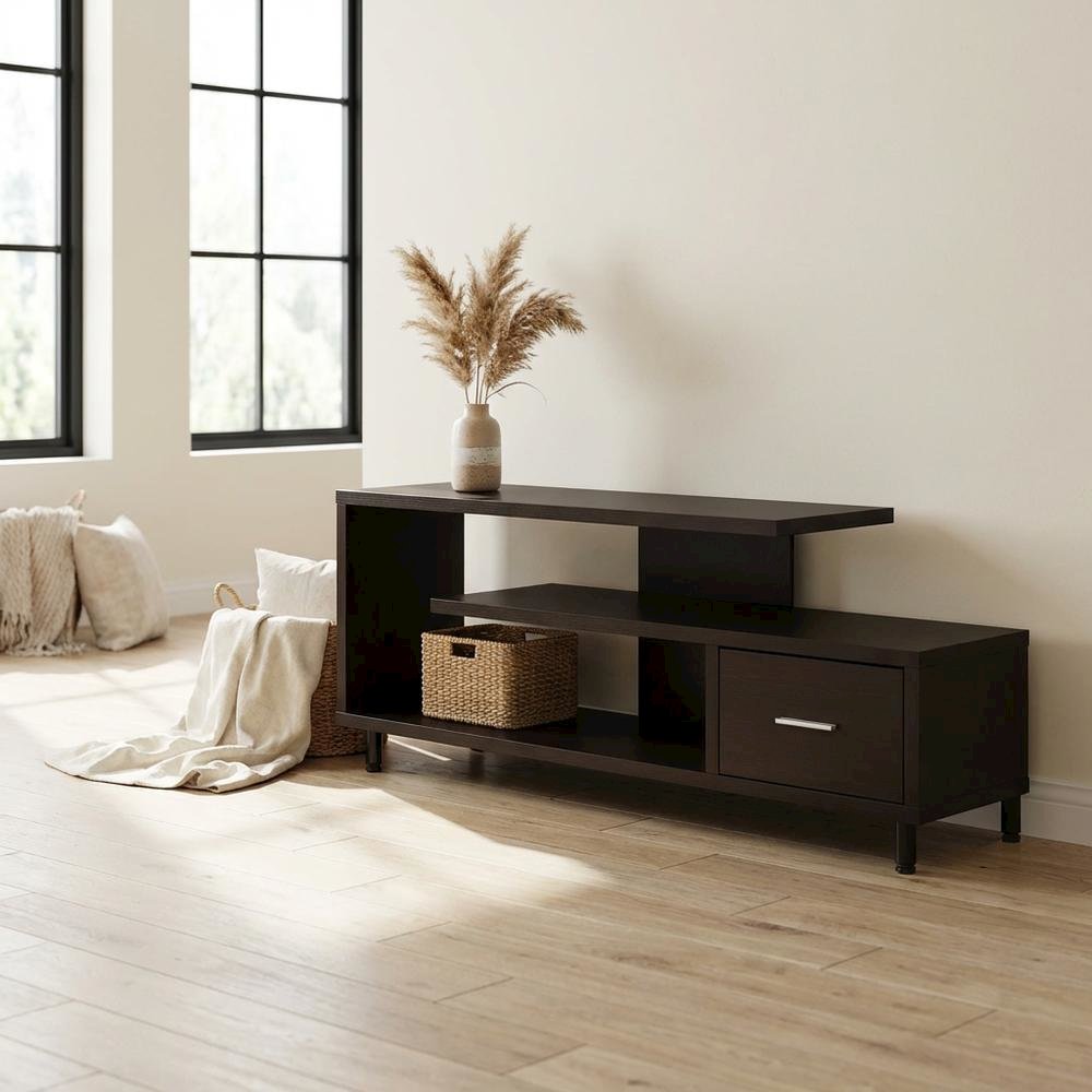 Contemporary Brown TV Stand with 1 Drawer and Shelves for Up to 65-Inch TVs. Picture 3
