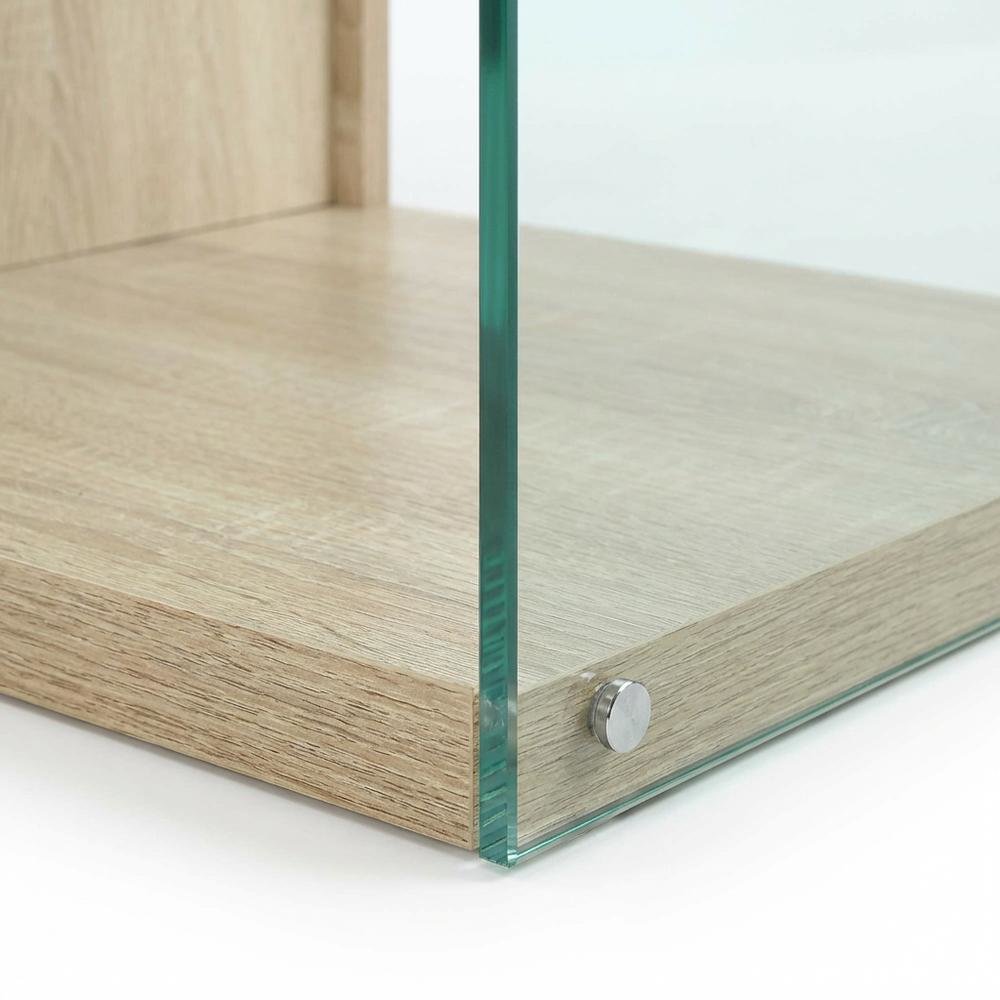 Weathered White TV Stand with Tempered Glass and Particle Board Surface. Picture 6