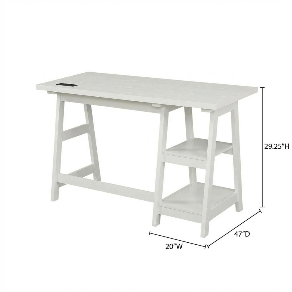 White Trestle Desk With Built-In Charging Station And Melamine Surface. Picture 7