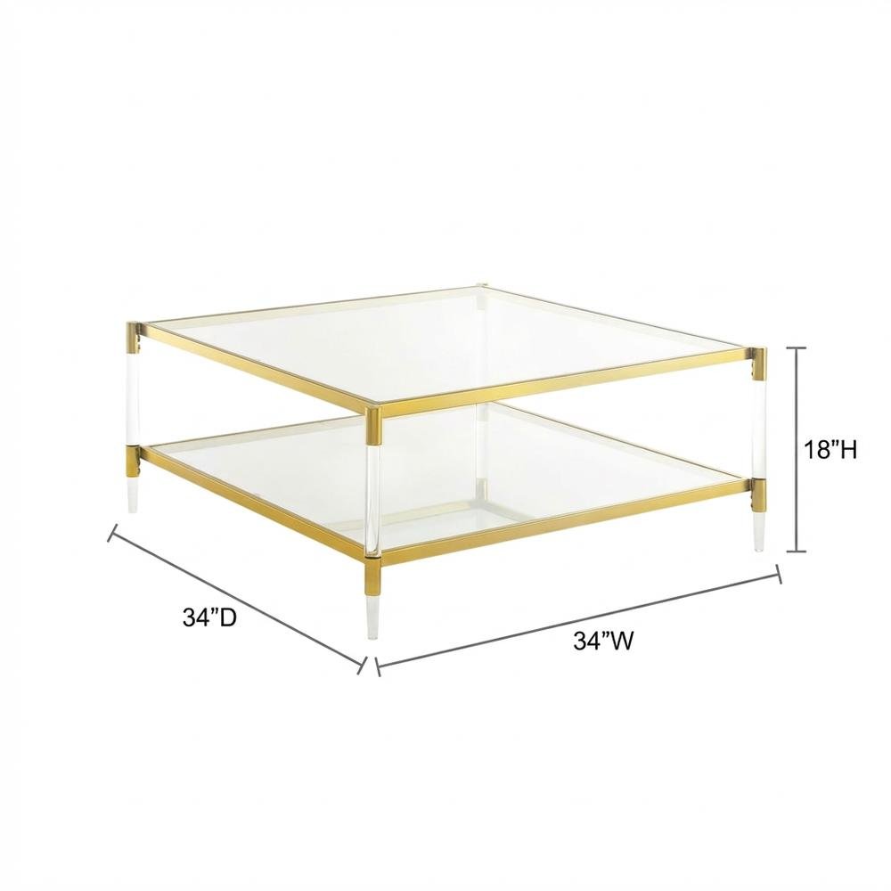Clear Acrylic Square Coffee Table with 2 Tiers and Contemporary Style. Picture 7