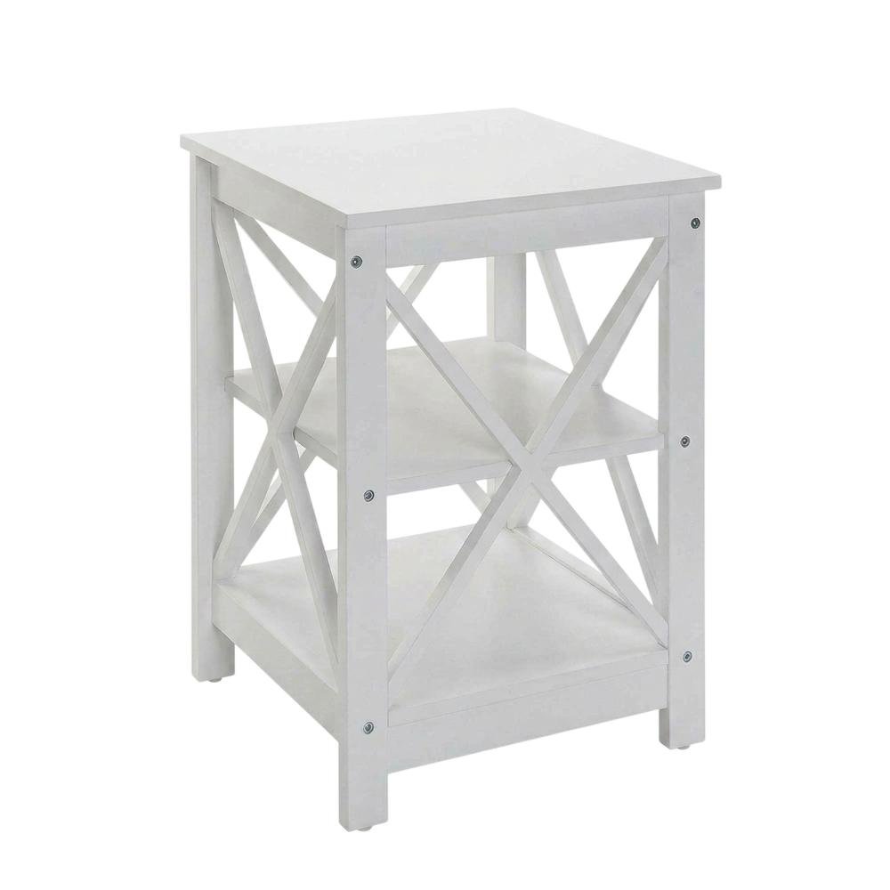 White end table with shelves, transitional coastal style, stylish and functional. Picture 1