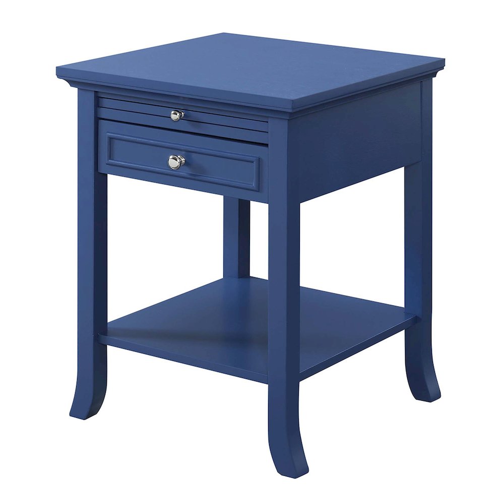 American Heritage Logan 1 Drawer End Table with Pull-Out Shelf, Cobalt Blue. Picture 1