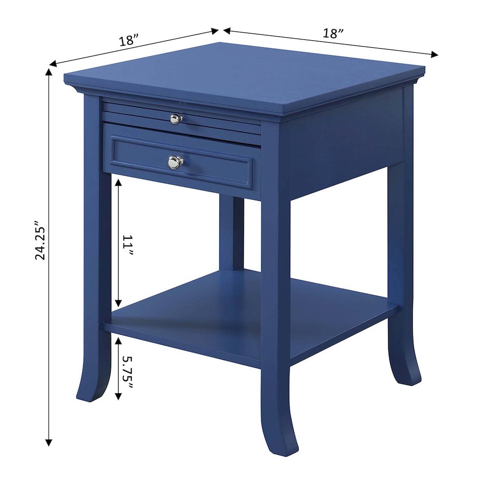 American Heritage Logan 1 Drawer End Table with Pull-Out Shelf, Cobalt Blue. Picture 5