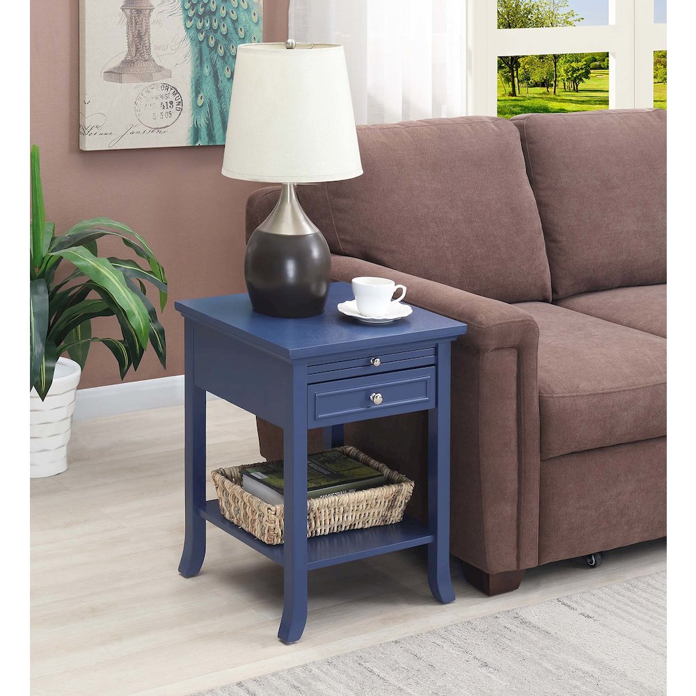 American Heritage Logan 1 Drawer End Table with Pull-Out Shelf, Cobalt Blue. Picture 2