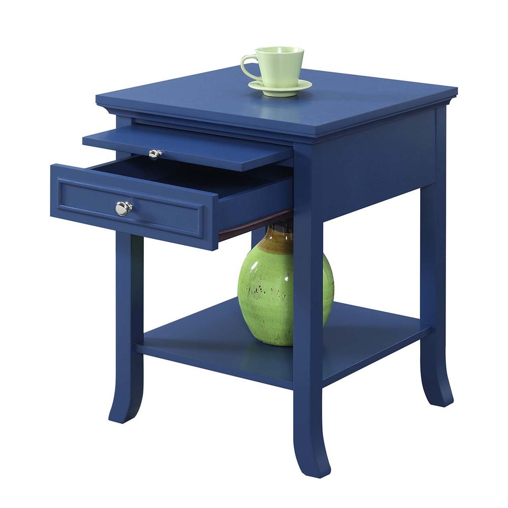 American Heritage Logan 1 Drawer End Table with Pull-Out Shelf, Cobalt Blue. Picture 1