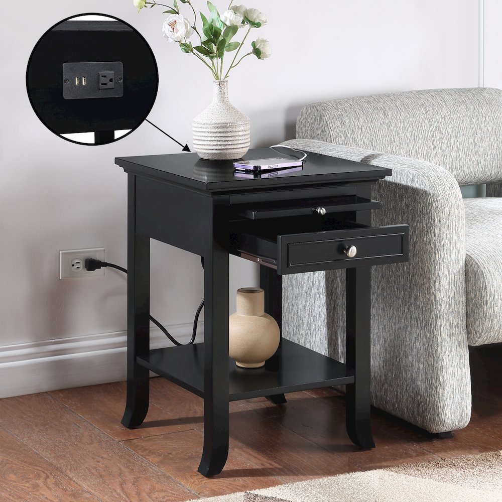 1 Drawer End Table with Charging Station and Pull-Out Shelf. Picture 2
