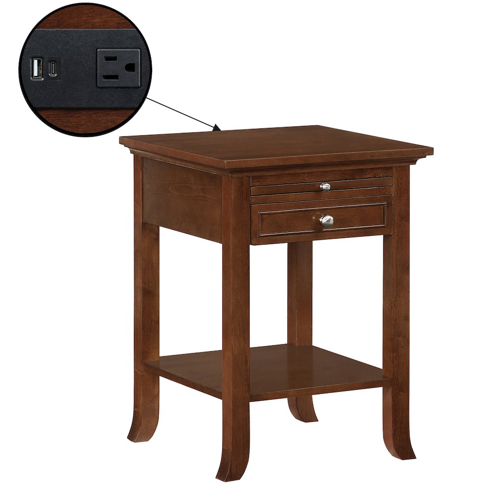 1 Drawer End Table with Charging Station and Pull-Out Shelf. Picture 1
