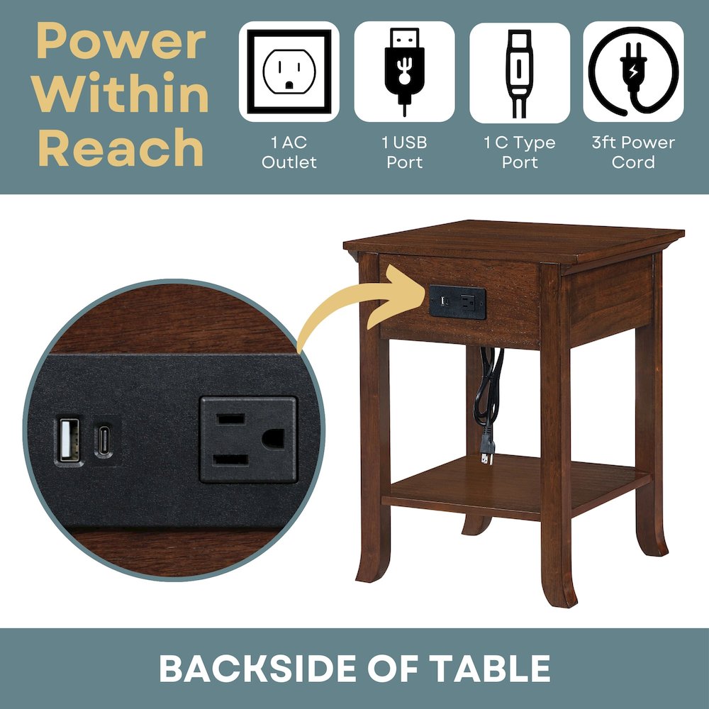 1 Drawer End Table with Charging Station and Pull-Out Shelf. Picture 5