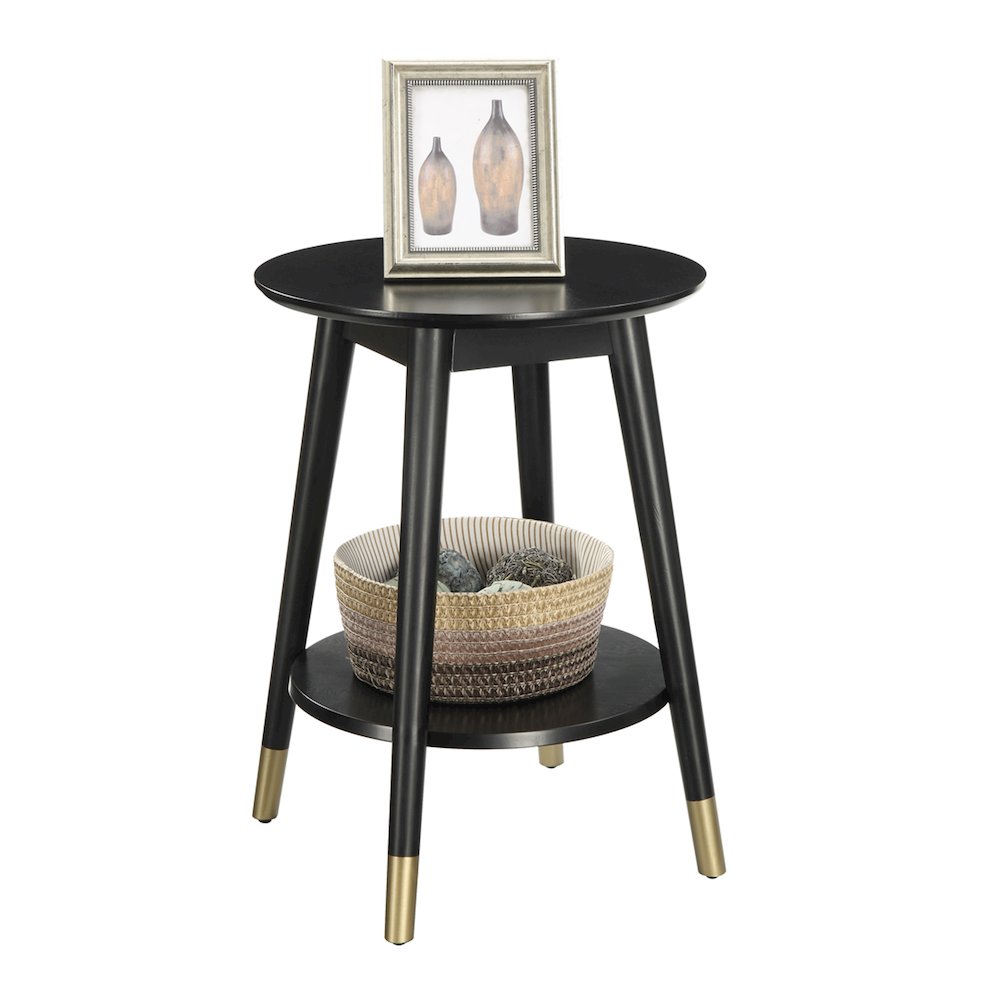 Wilson Mid Century Round End Table with Bottom Shelf. Picture 3