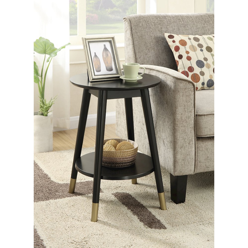 Wilson Mid Century Round End Table with Bottom Shelf. Picture 2
