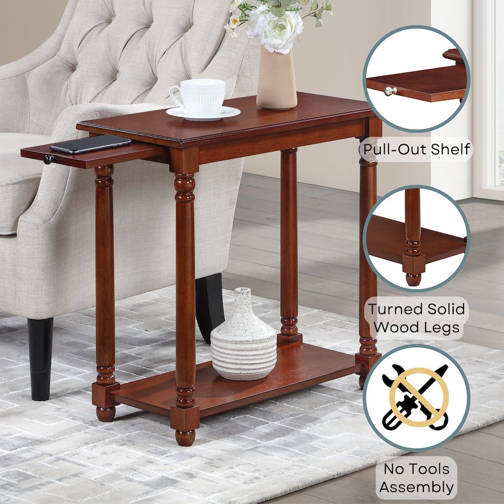 French Country Regent Chairside End Table with Pull-Out Shelf. Picture 3