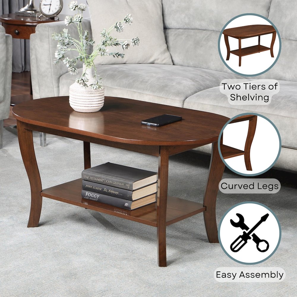 American Heritage Oval Coffee Table with Shelf. Picture 4
